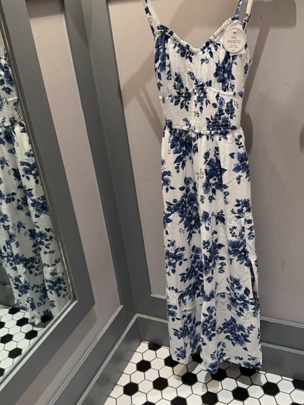 Hollister White Maxi Dress with Blue Floral Print